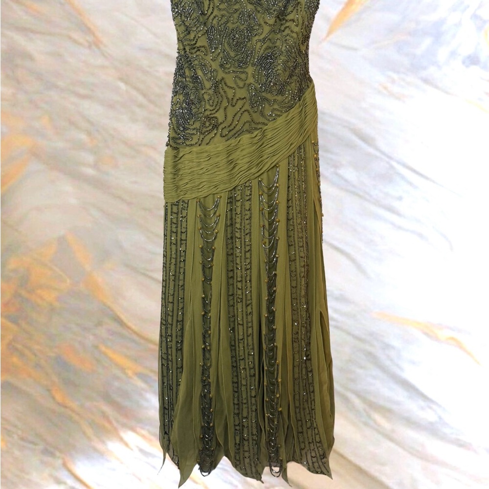 Sue Wong Olive Green Beaded Midi Dress - Picture 7 of 7